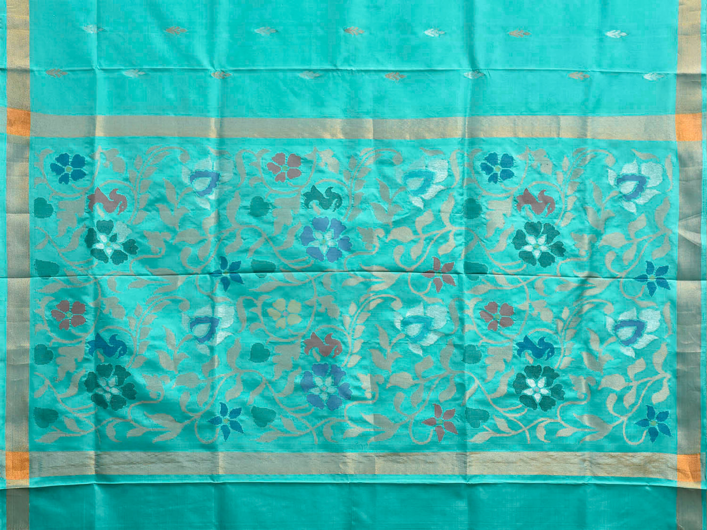 Turquoise Uppada Silk Handloom Saree with Floral Design u2511