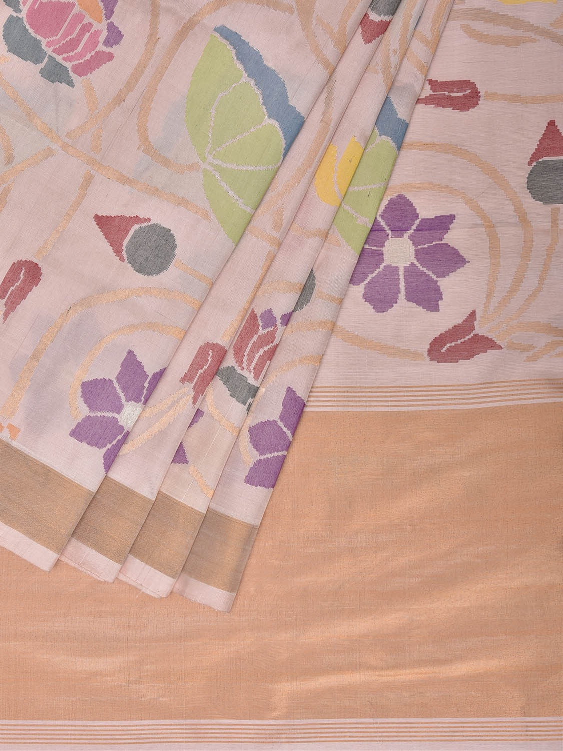 Cream Uppada Silk Handloom Saree with All Over Lotus Floral Design u2512