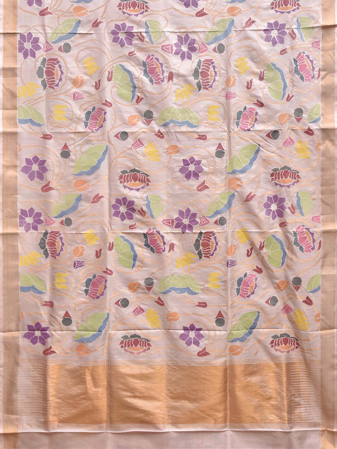 Cream Uppada Silk Handloom Saree with All Over Lotus Floral Design u2512