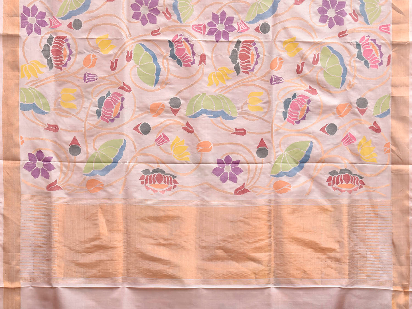 Cream Uppada Silk Handloom Saree with All Over Lotus Floral Design u2512