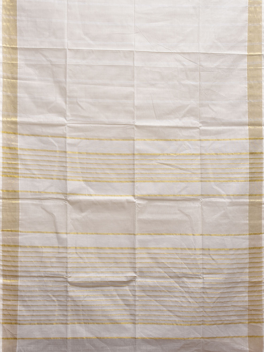 White Venkatagiri Cotton Saree with Strips Body and Pallu Design v0151