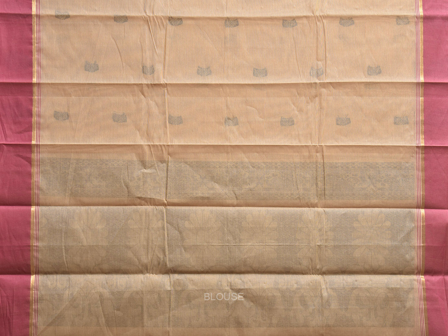 Cream and Peach Venkatagiri Cotton Saree with Body Buta and Pallu Design v0161