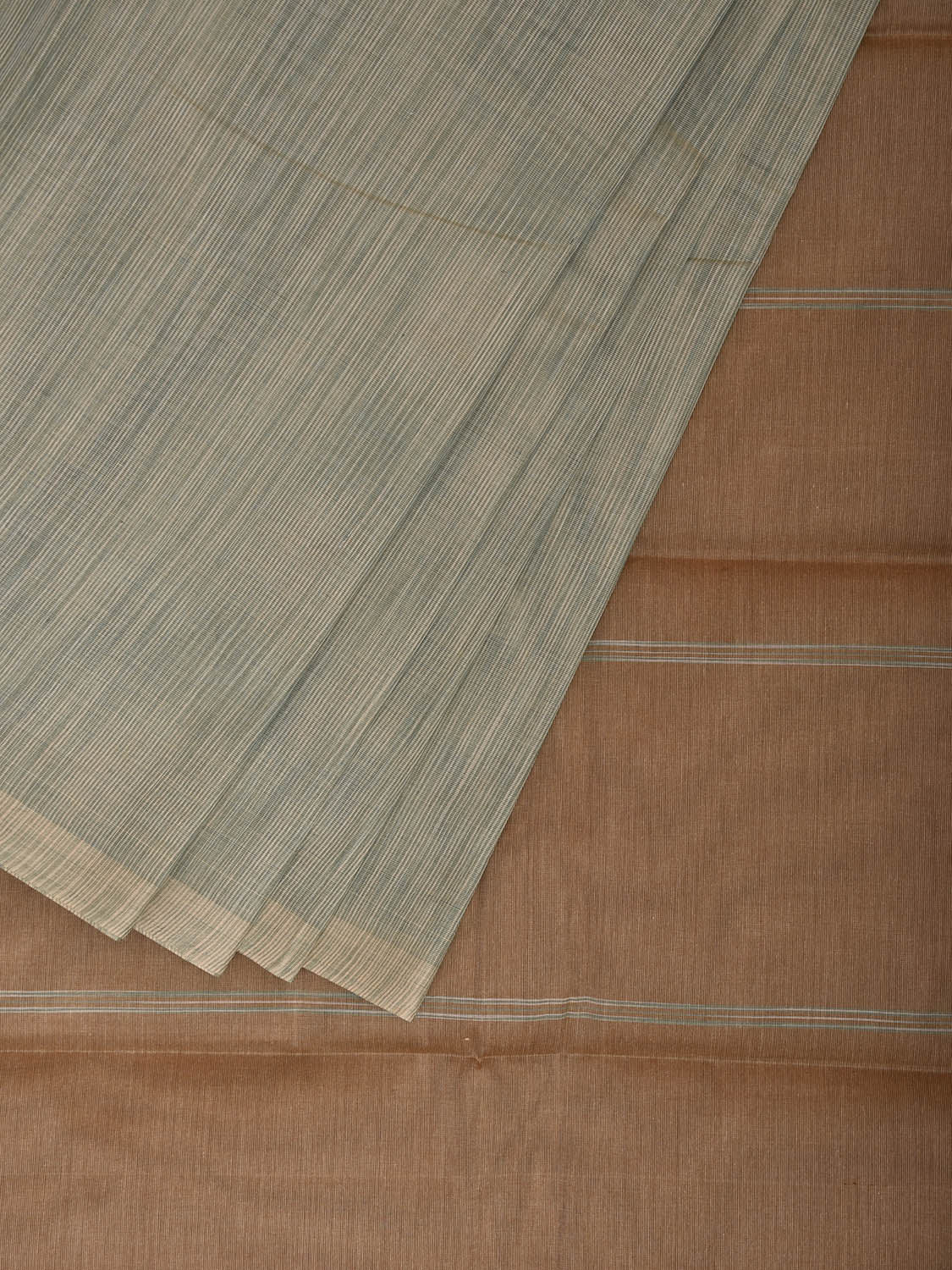 Sea Green and Fawn Venkatagiri Cotton Saree with Strips Pallu Design v0163