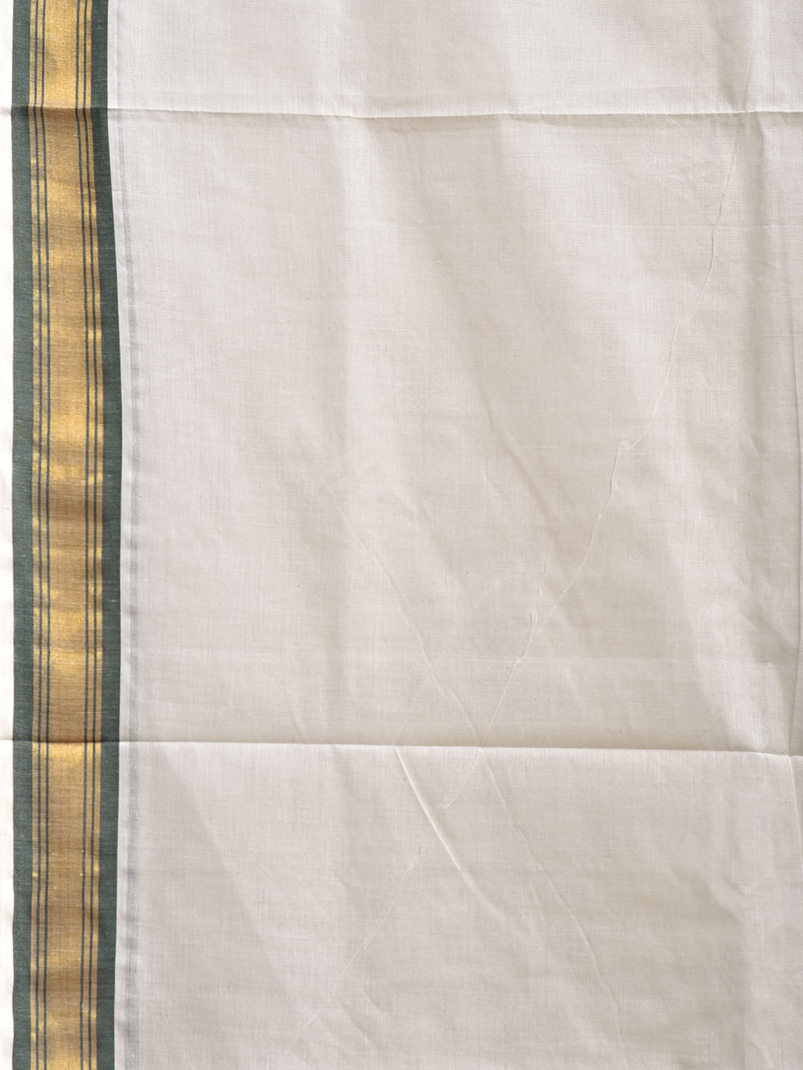 White and Dark Green Venkatagiri Cotton Plain Saree with Zari Border and Pallu Design v0168