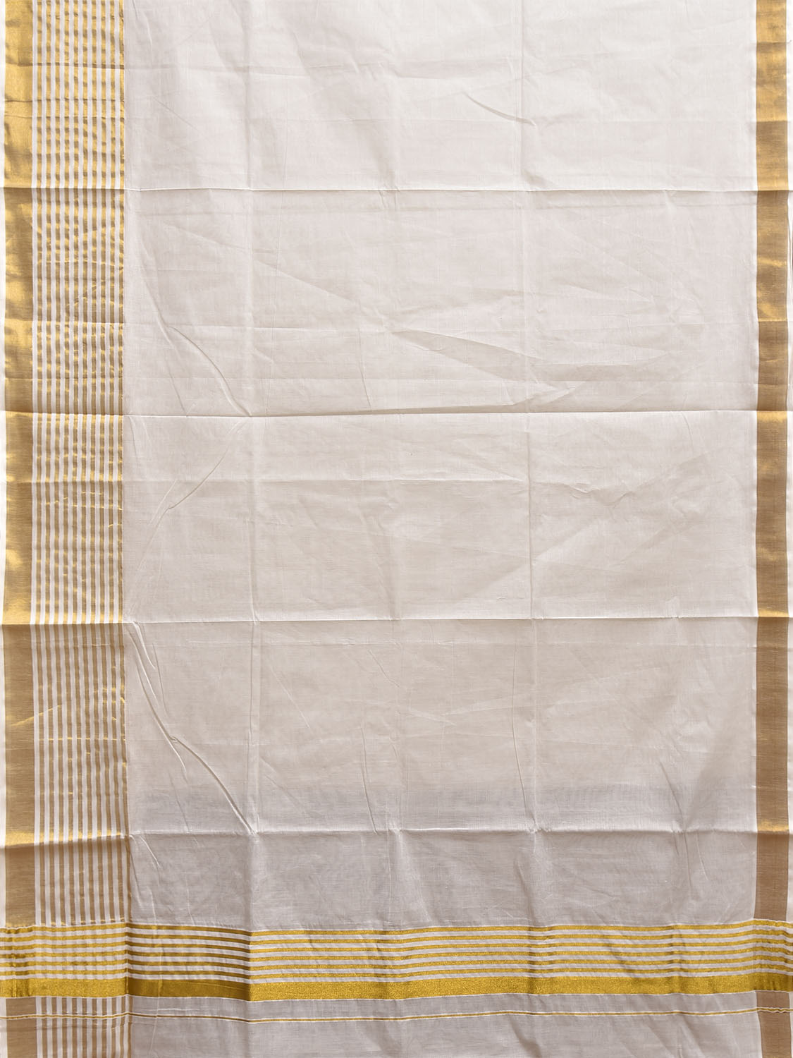 White Venkatagiri Cotton Plain Saree with Strips Border and Pallu Design v0169