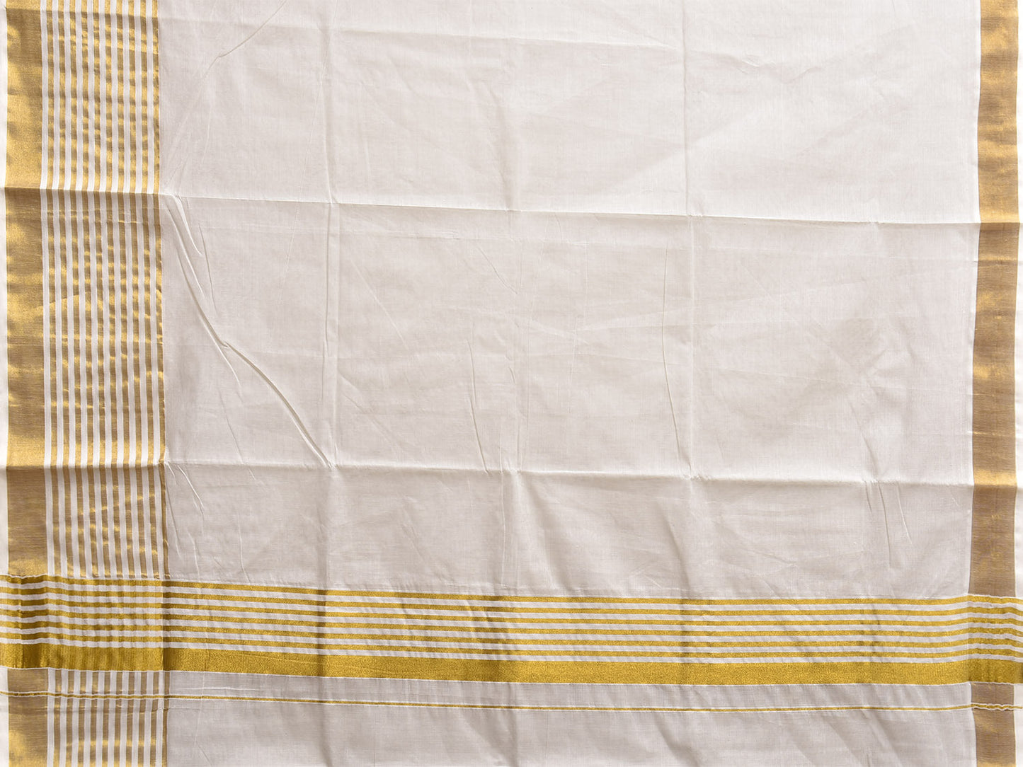 White Venkatagiri Cotton Plain Saree with Strips Border and Pallu Design v0169
