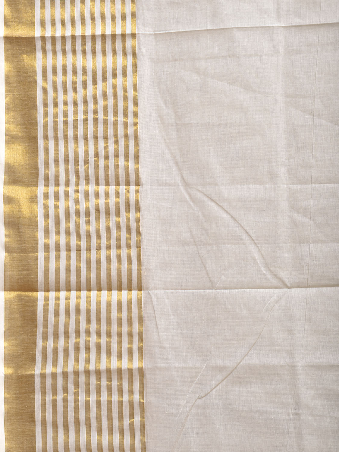 White Venkatagiri Cotton Plain Saree with Strips Border and Pallu Design v0169