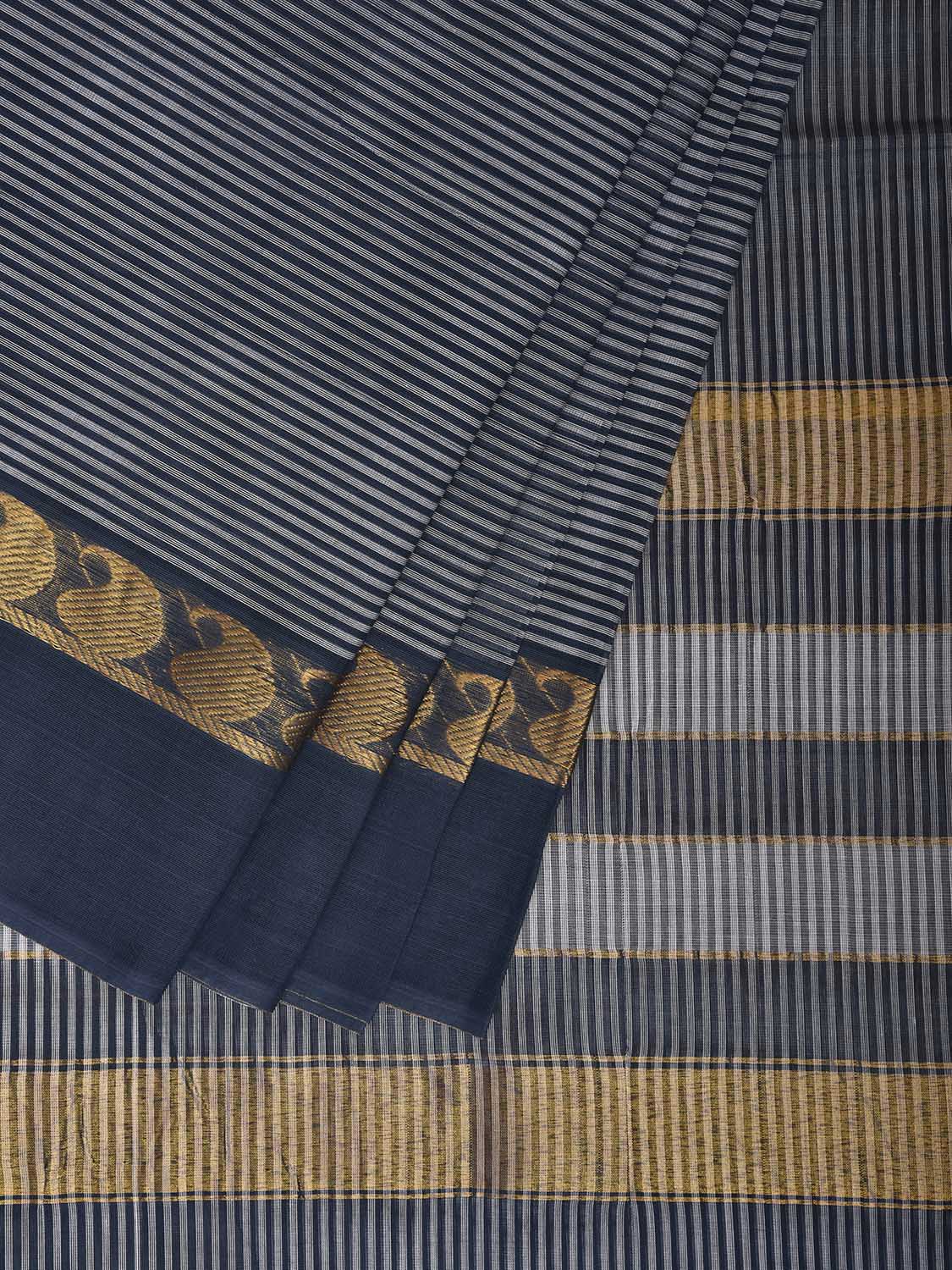 Teal Venkatagiri Cotton Saree with Strips Body and Border Design No Blouse v0171