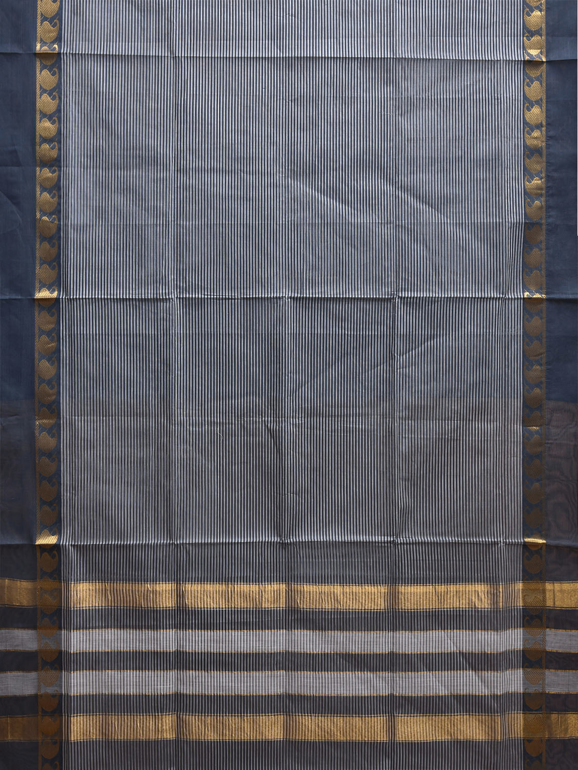 Teal Venkatagiri Cotton Saree with Strips Body and Border Design No Blouse v0171