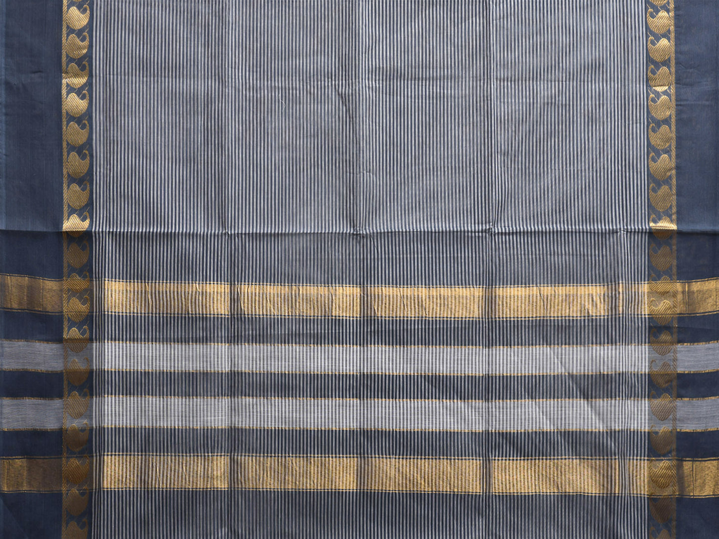 Teal Venkatagiri Cotton Saree with Strips Body and Border Design No Blouse v0171