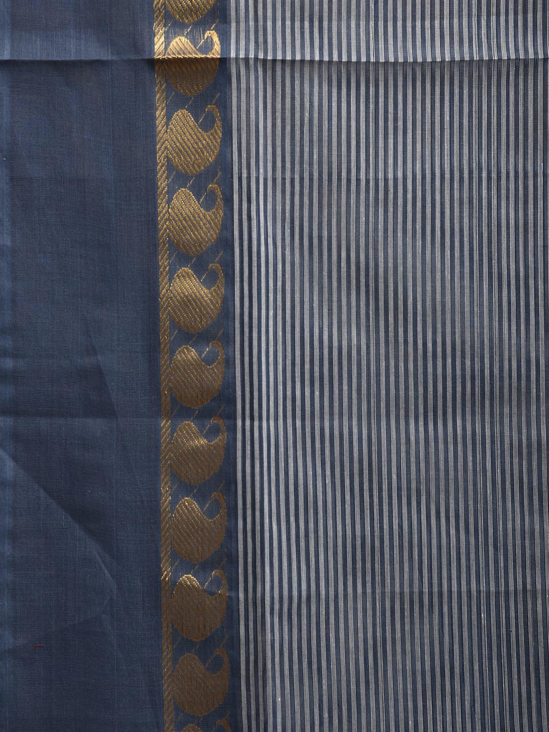 Teal Venkatagiri Cotton Saree with Strips Body and Border Design No Blouse v0171