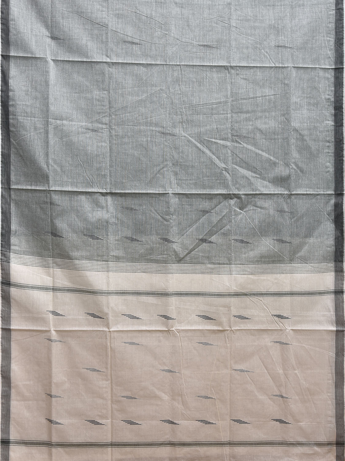 Green Grey Venkatagiri Cotton Saree with Body and Pallu Buta Design v0176