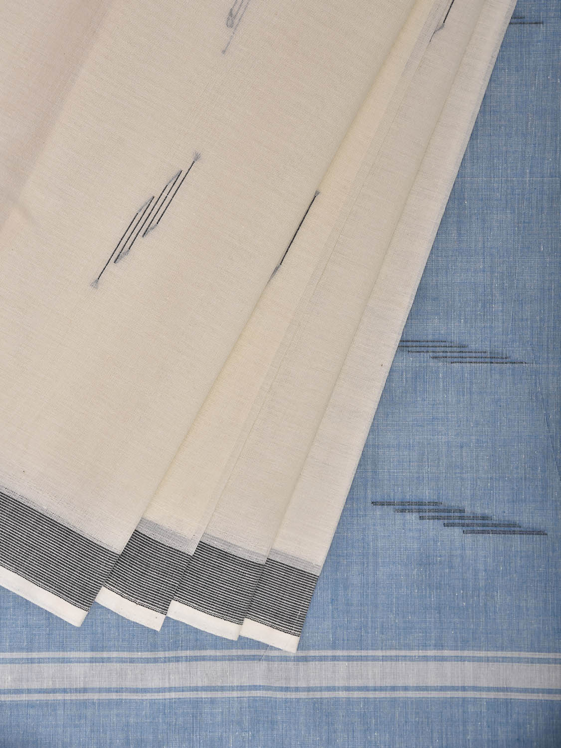 White and Blue Venkatagiri Cotton Saree with Body and Pallu Buta Design v0177