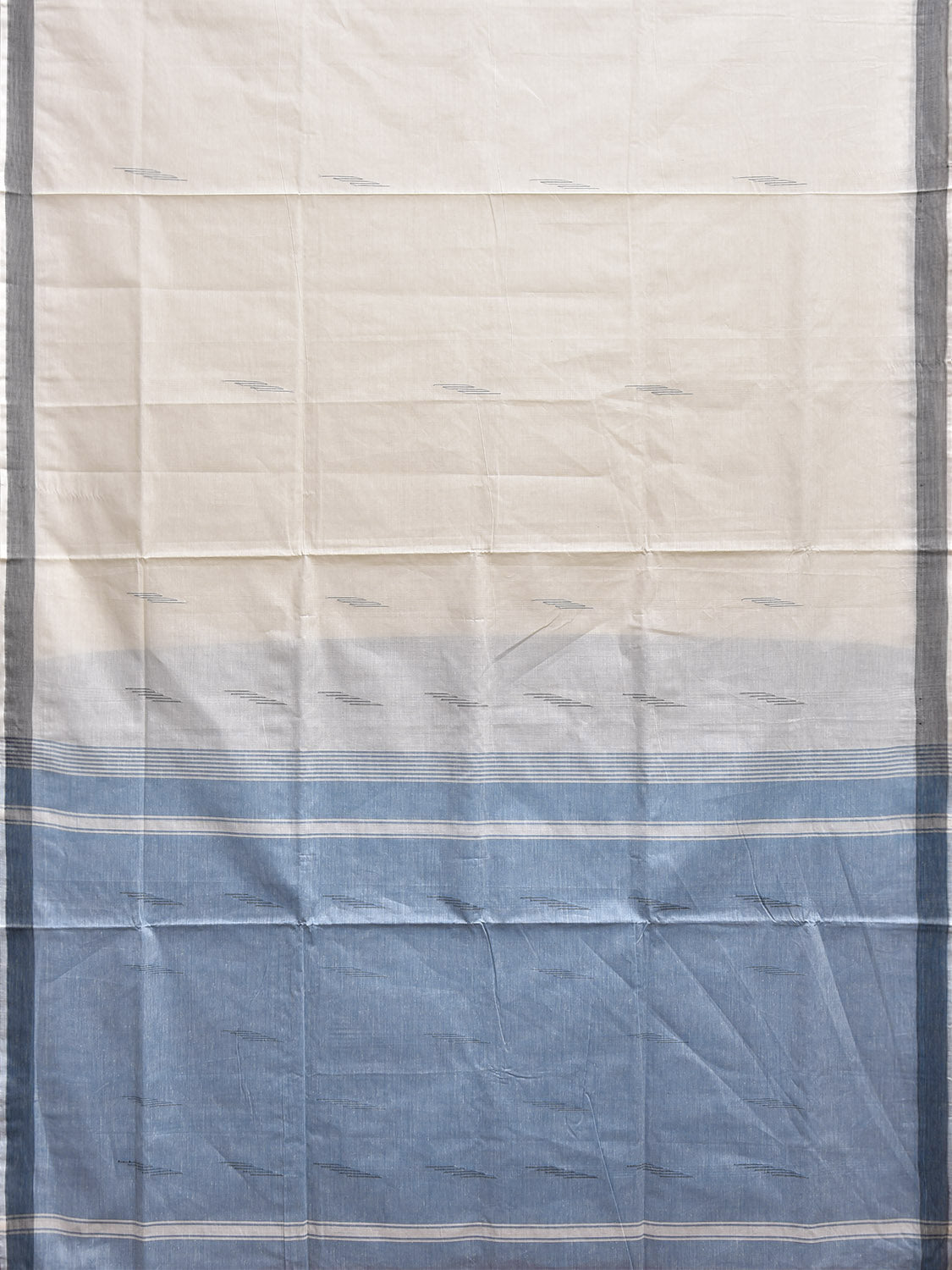 White and Blue Venkatagiri Cotton Saree with Body and Pallu Buta Design v0177