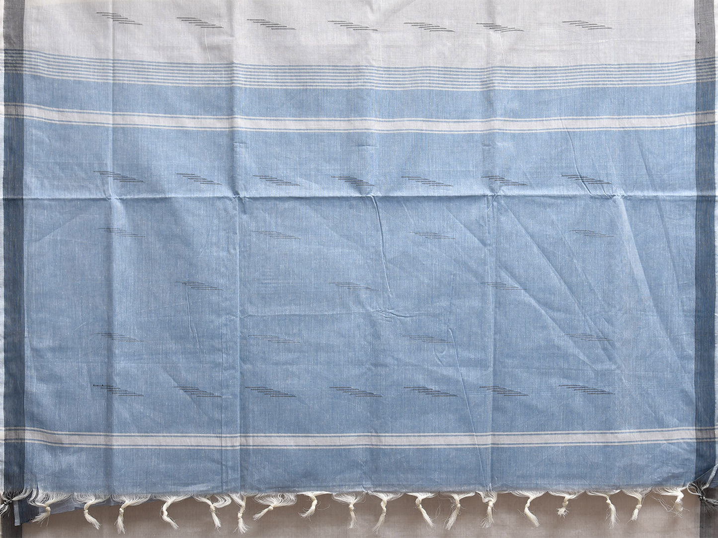 White and Blue Venkatagiri Cotton Saree with Body and Pallu Buta Design v0177
