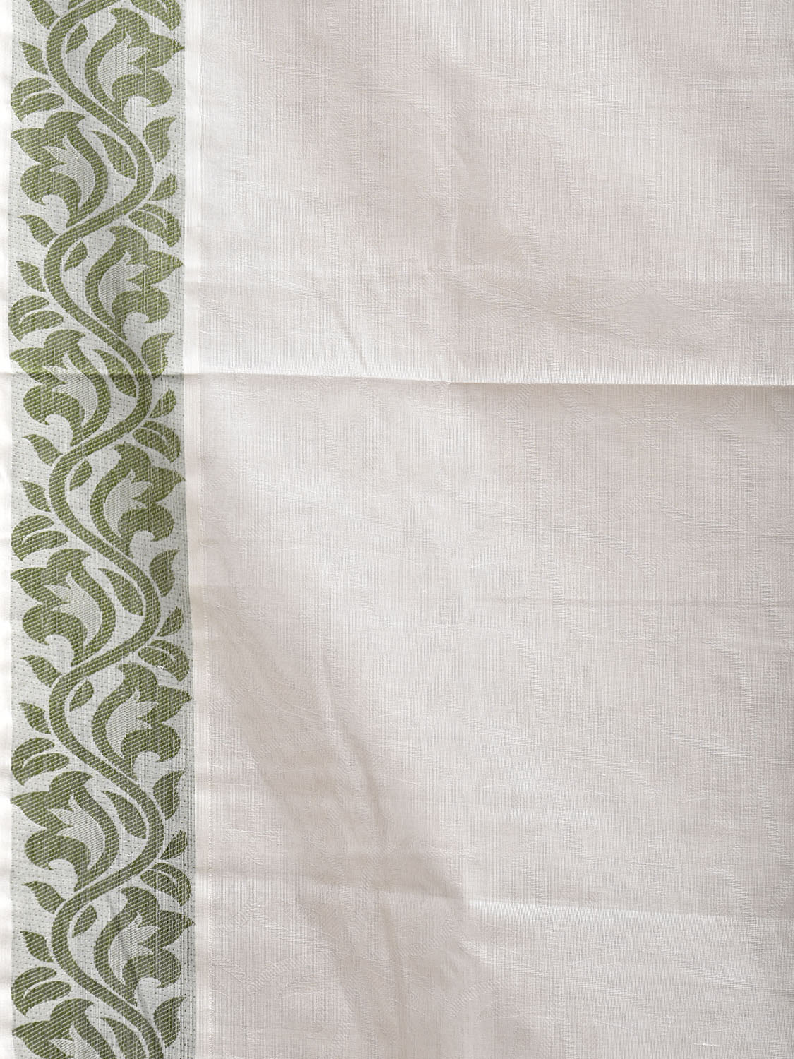 White and Green Venkatagiri Cotton Saree with Pallu and Border Design v0181