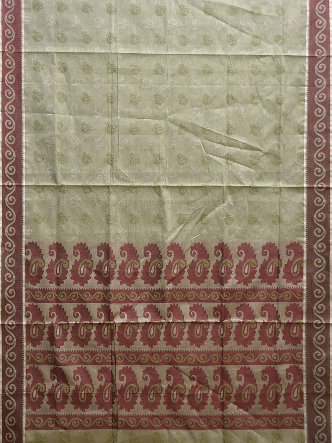 Sea Green and Red Venkatagiri Cotton Saree with Pallu and Border Design v0182