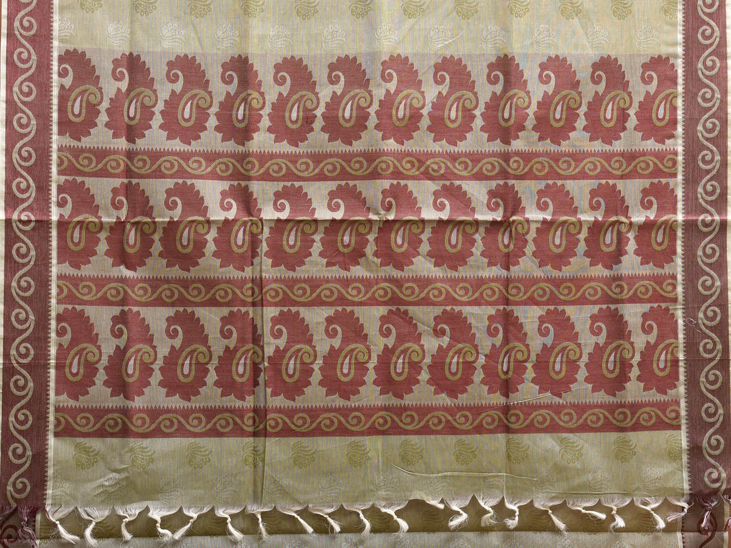 Sea Green and Red Venkatagiri Cotton Saree with Pallu and Border Design v0182