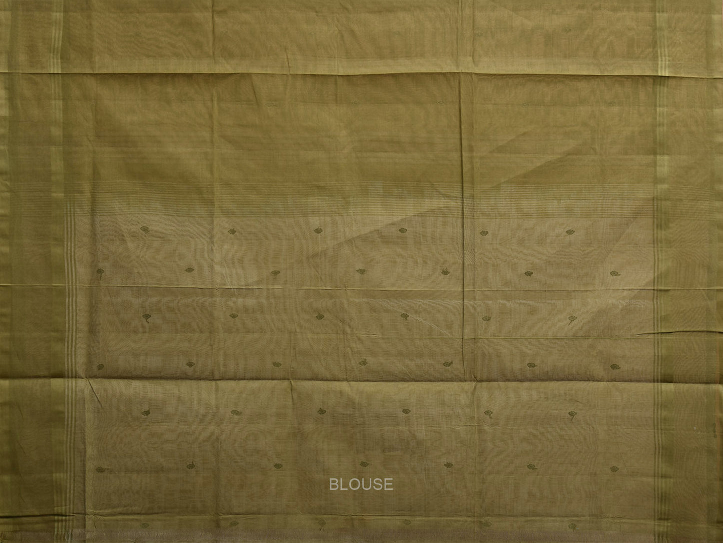 White and Olive Venkatagiri Cotton Saree with Small Buta and Strips Pallu Design v0189