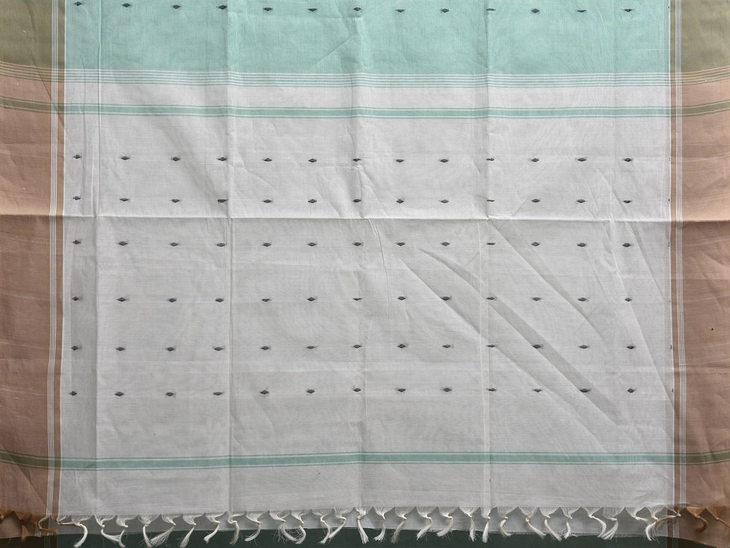 Turquoise and White Venkatagiri Cotton Saree with Small Buta and Pallu Design v0191