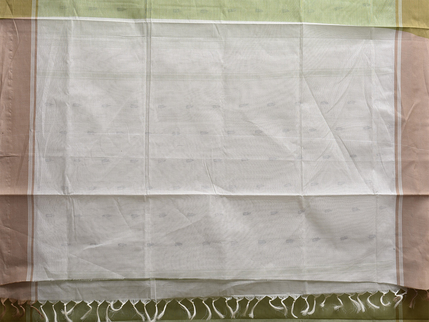 Light Green and White Venkatagiri Cotton Saree with Small Buta and Pallu Design v0192