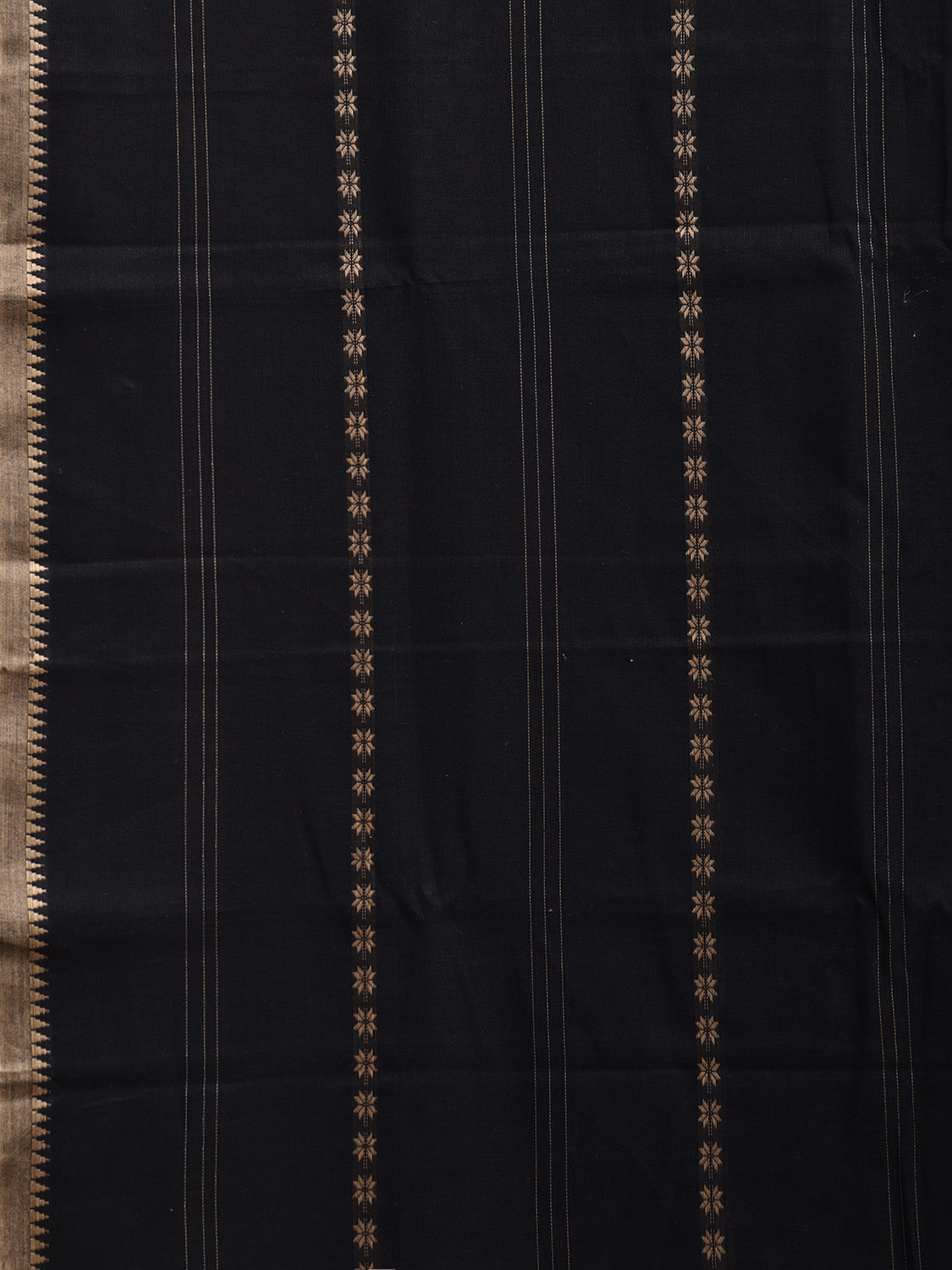 Black Venkatagiri Cotton Saree with Strips Design No Blouse v0201