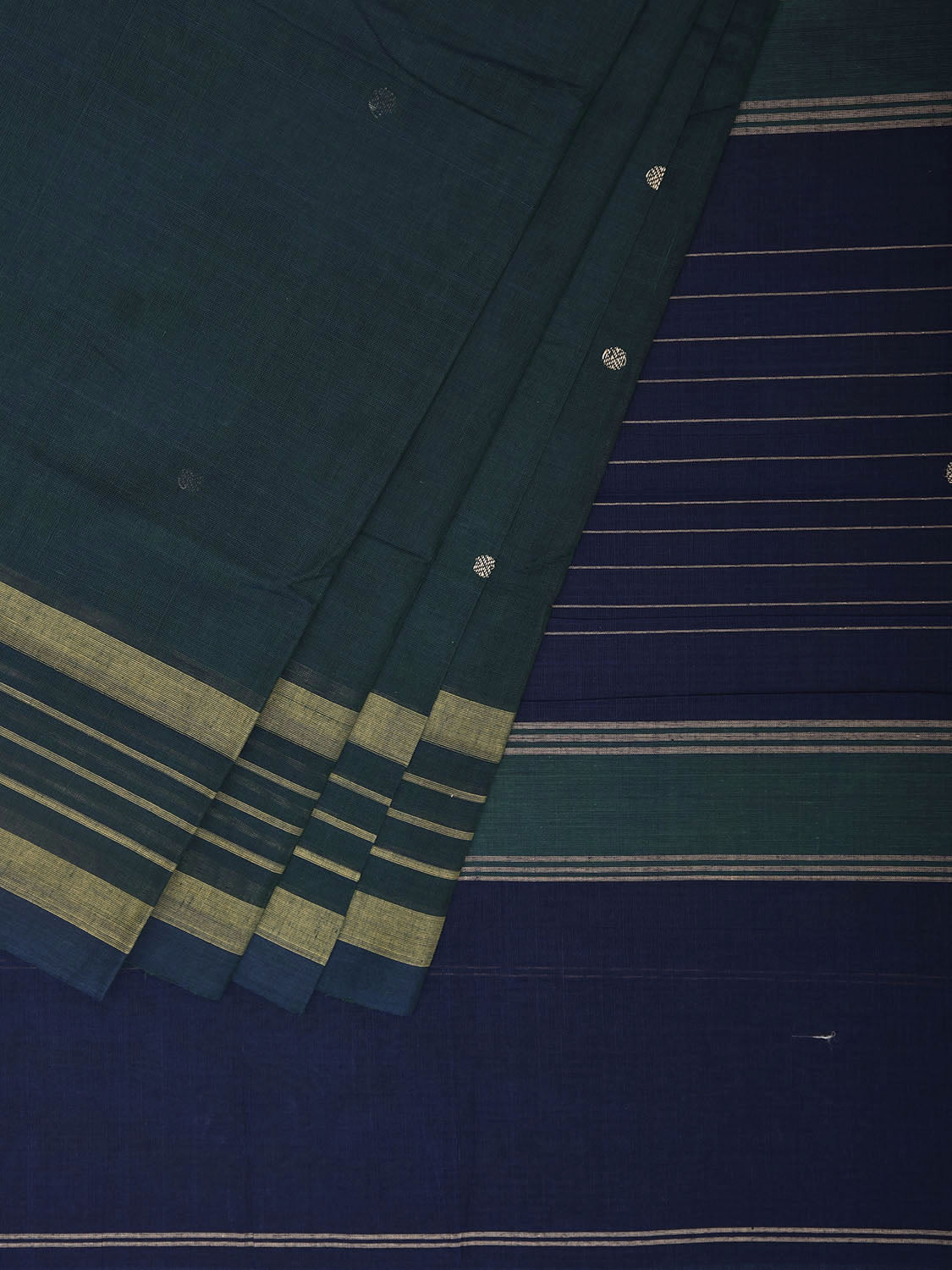 Teal and Blue Venkatagiri Cotton Saree with Strips Pallu and Border Design No Blouse v0204