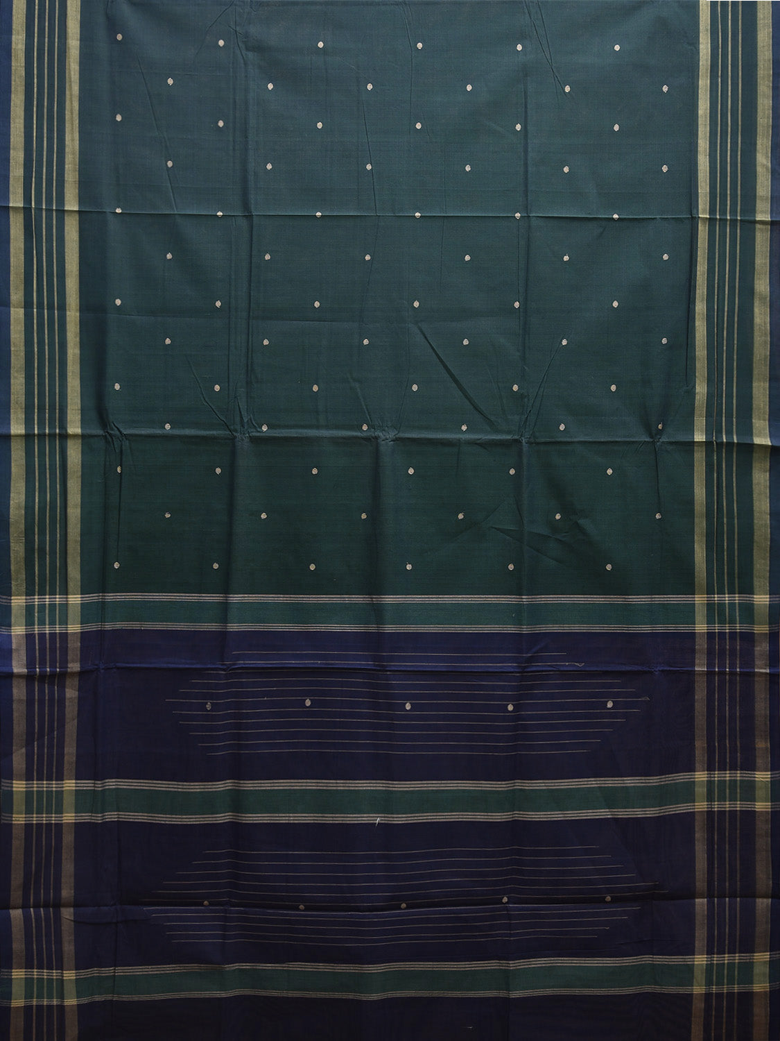 Teal and Blue Venkatagiri Cotton Saree with Strips Pallu and Border Design No Blouse v0204