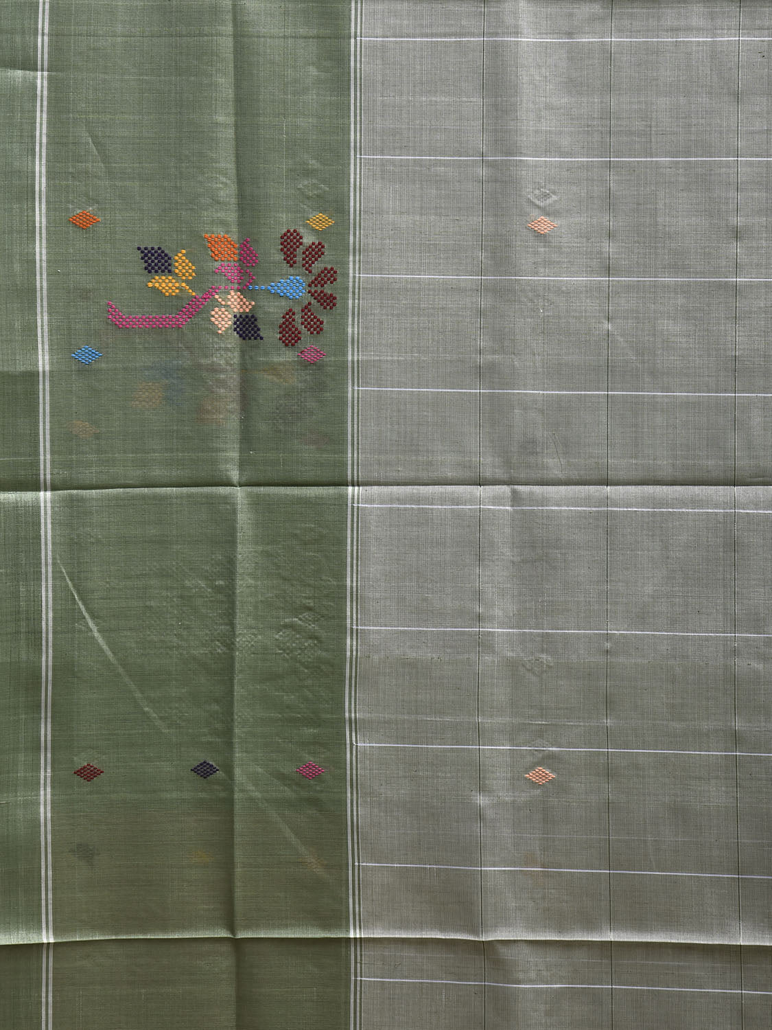 Sea Green Venkatagiri Cotton Saree with Floral Border and Pallu Design v0205