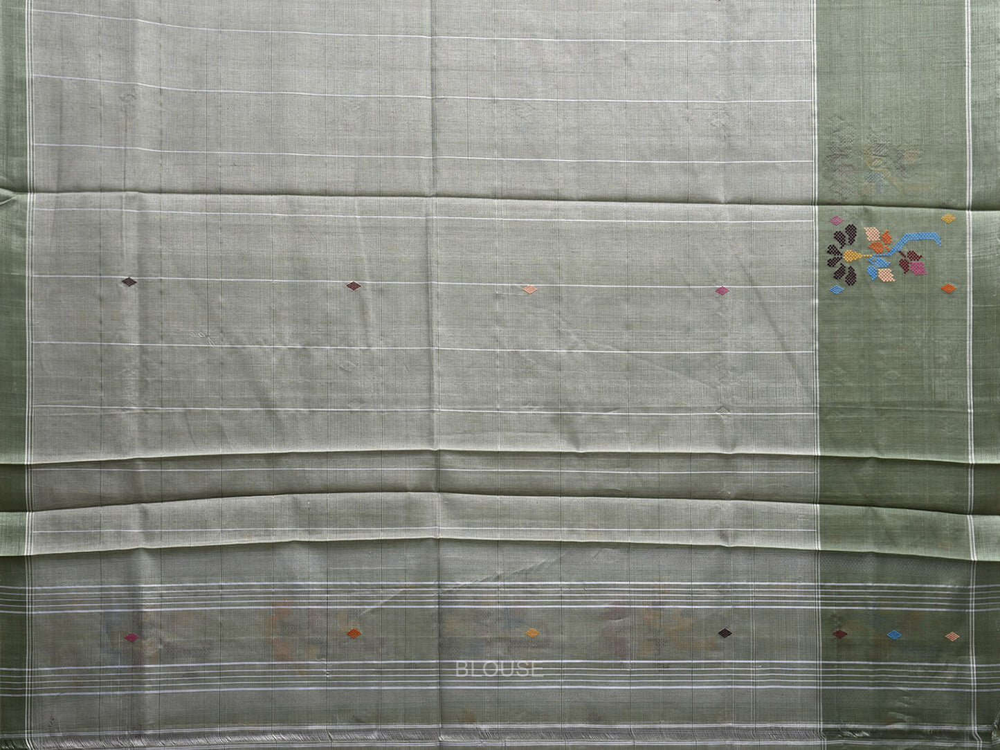 Sea Green Venkatagiri Cotton Saree with Floral Border and Pallu Design v0205