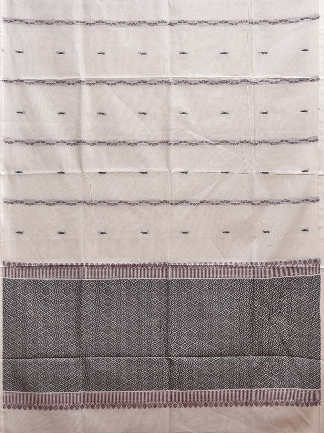 White and Black Venkatagiri Cotton Saree with Strips Body and Pallu Design v0208