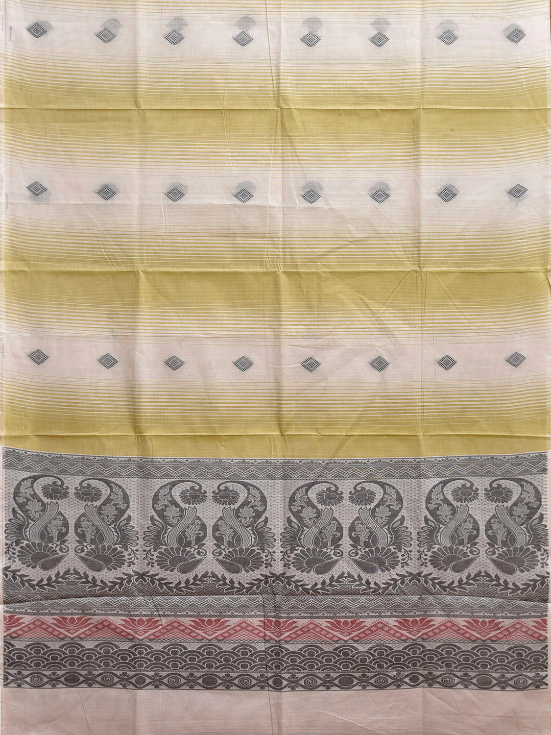 Olive and White Venkatagiri Cotton Saree with Buta and Pallu Design v0215