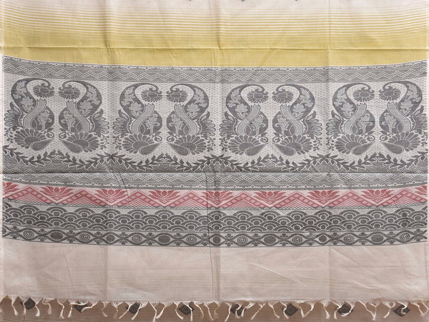 Olive and White Venkatagiri Cotton Saree with Buta and Pallu Design v0215
