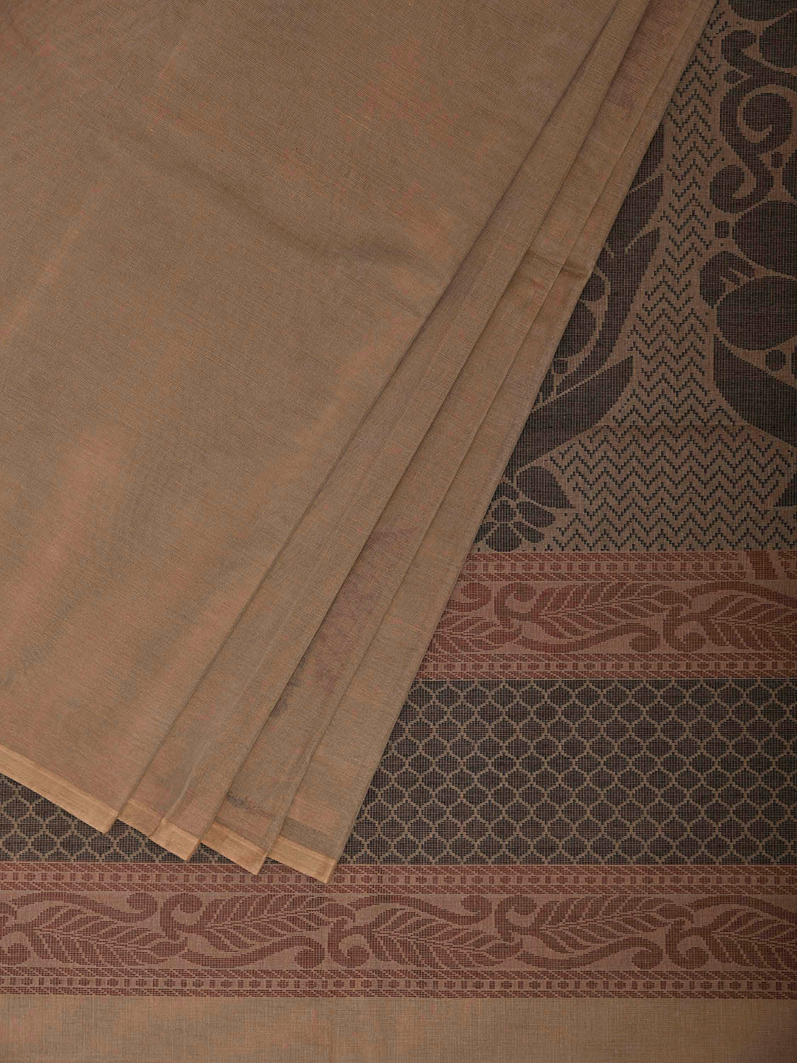 Fawn Venkatagiri Cotton Saree with Mango Buta and Pallu Design v0219