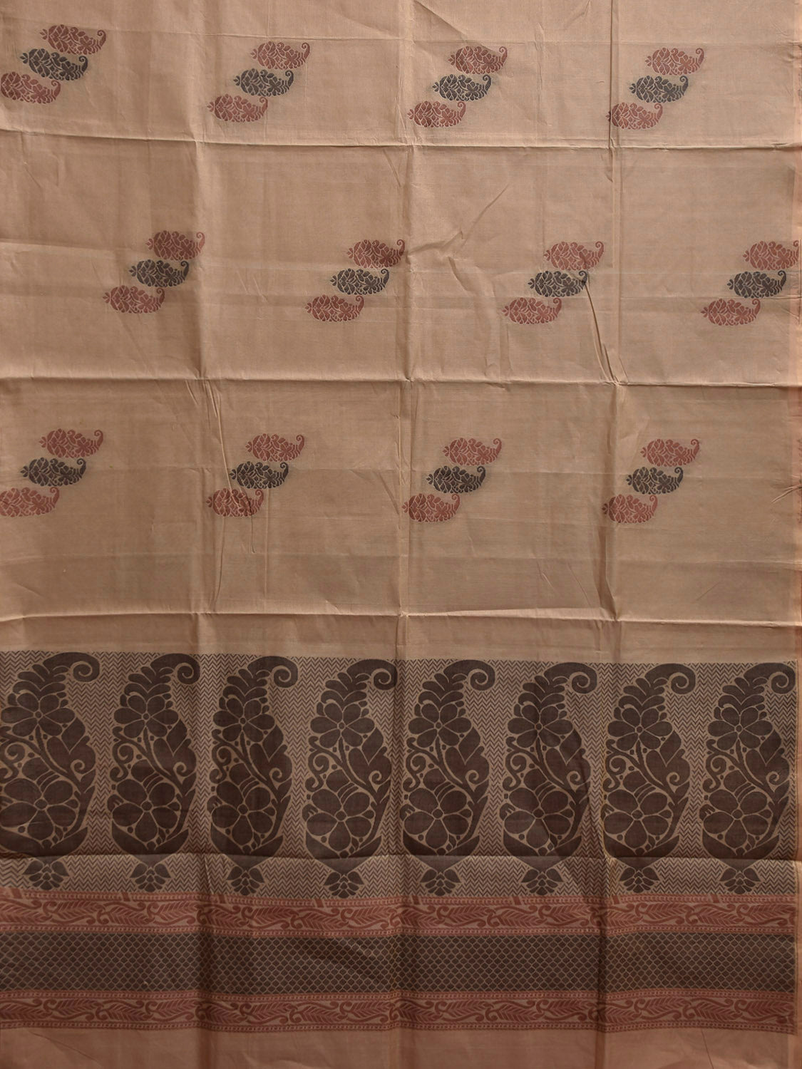 Fawn Venkatagiri Cotton Saree with Mango Buta and Pallu Design v0219