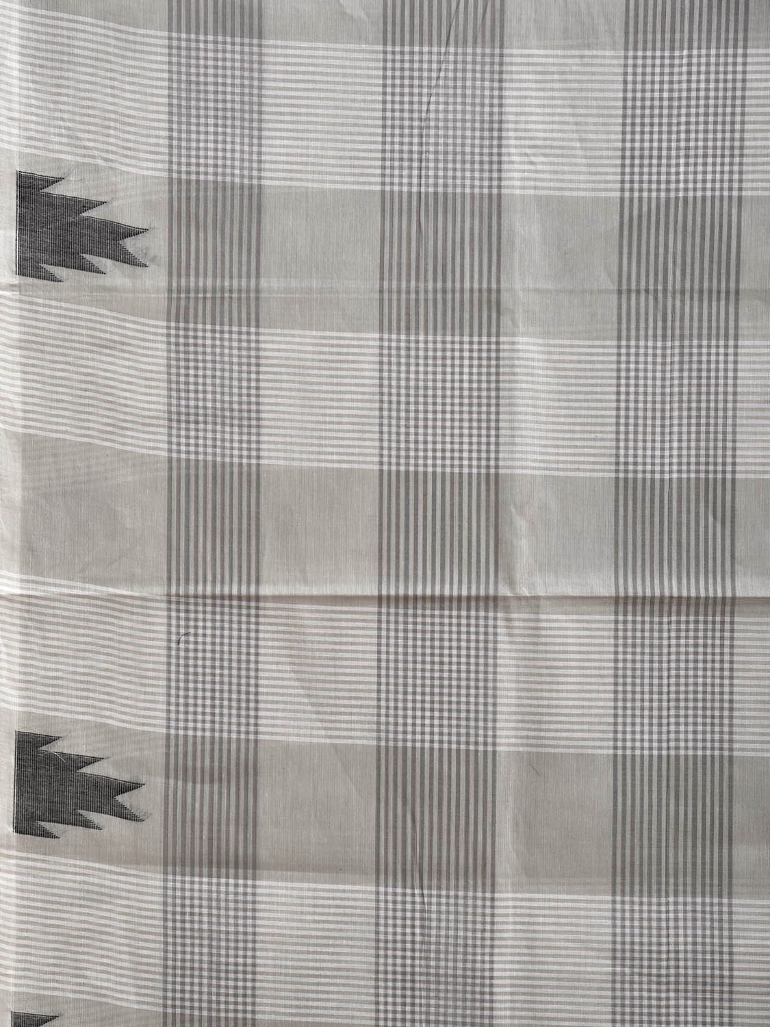 White and Light Grey Venkatagiri Cotton Saree with Checks and Temple Border Design v221