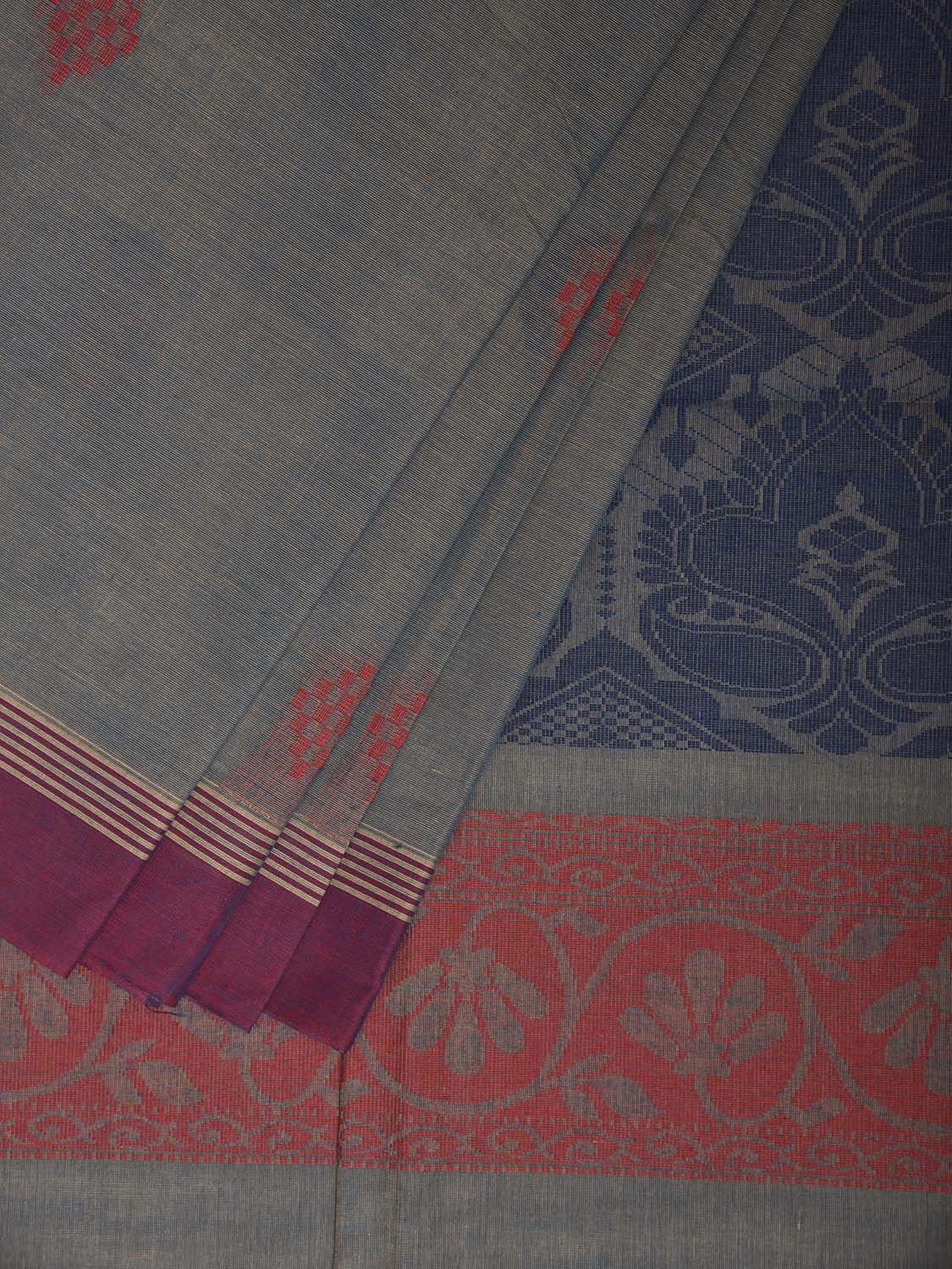 Red and Blue Venkatagiri Cotton Saree with Buta and Pallu Design v0225