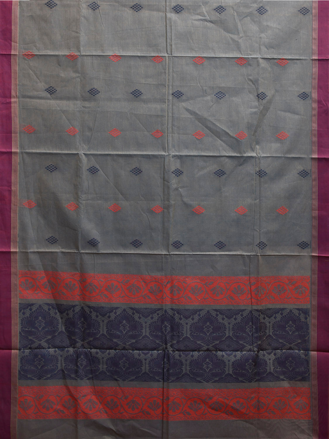 Red and Blue Venkatagiri Cotton Saree with Buta and Pallu Design v0225