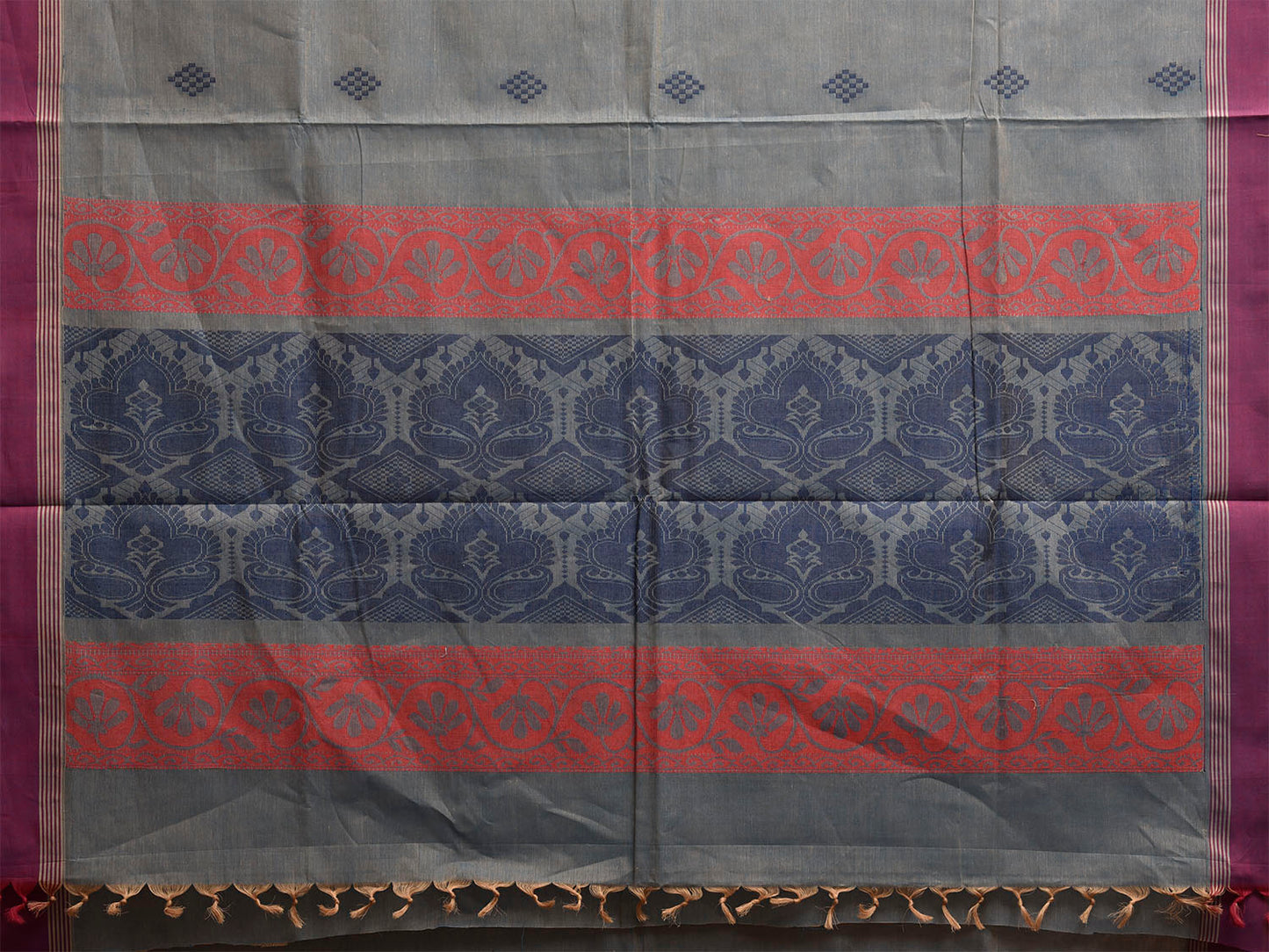 Red and Blue Venkatagiri Cotton Saree with Buta and Pallu Design v0225