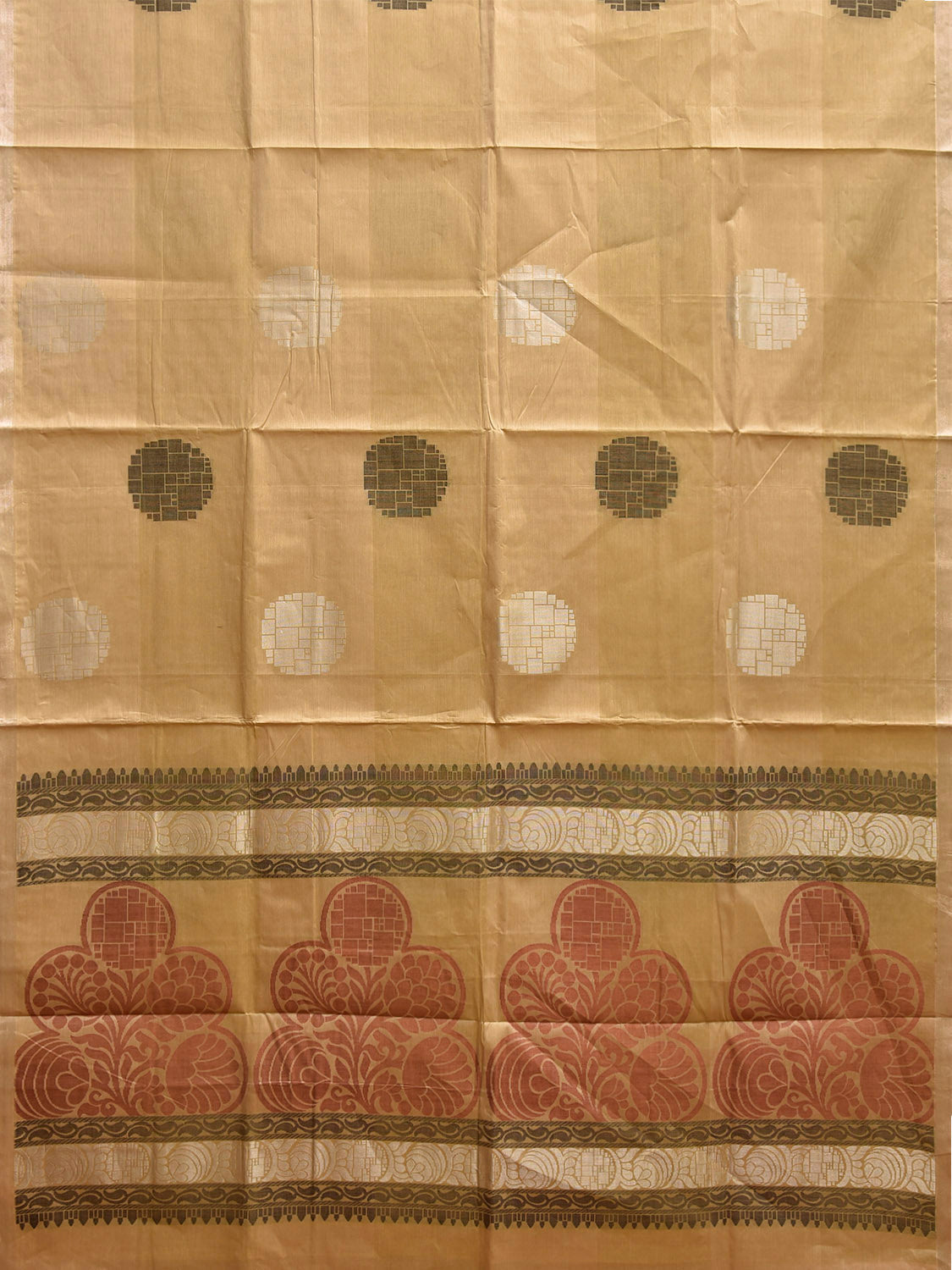 Light Yellow Venkatagiri Cotton Saree with Body Buta and Pallu Design v0229