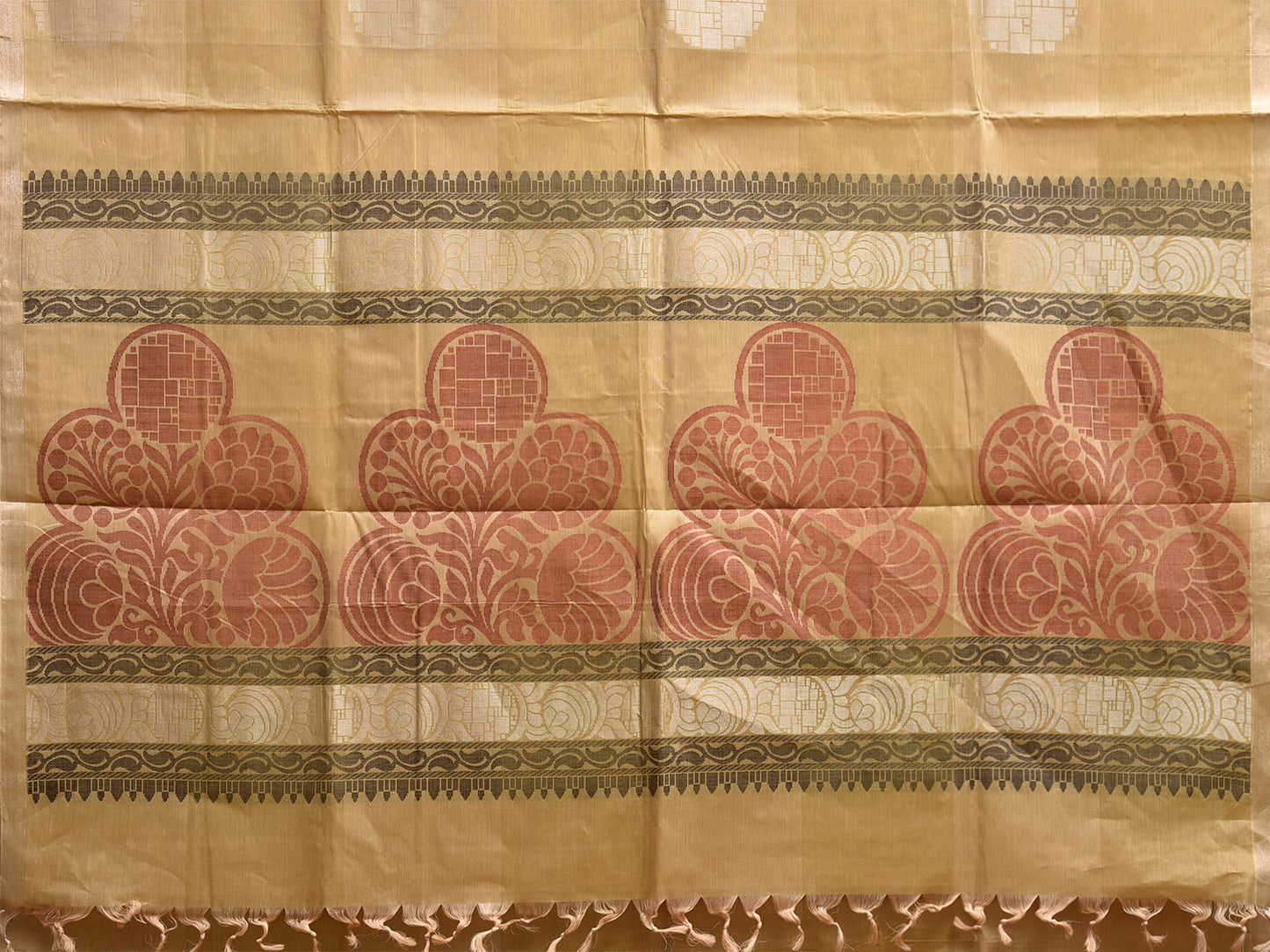 Light Yellow Venkatagiri Cotton Saree with Body Buta and Pallu Design v0229