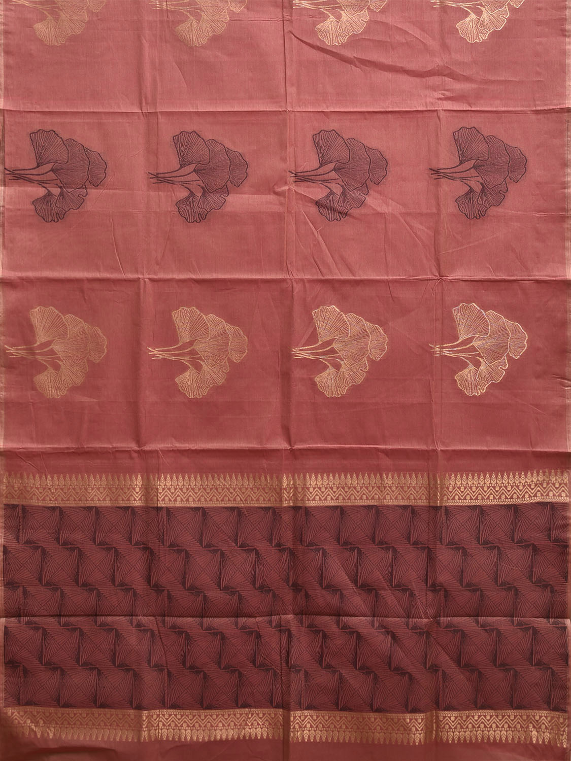 Rust Venkatagiri Cotton Saree with Leaves Buta Design v0230