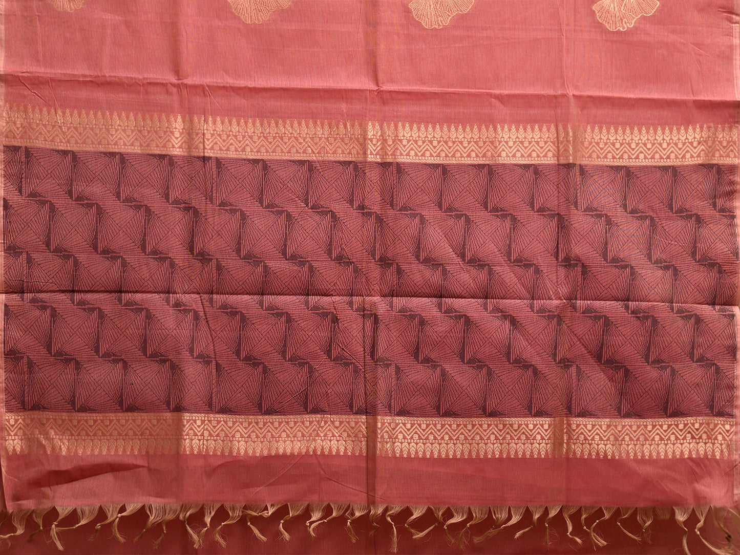 Rust Venkatagiri Cotton Saree with Leaves Buta Design v0230