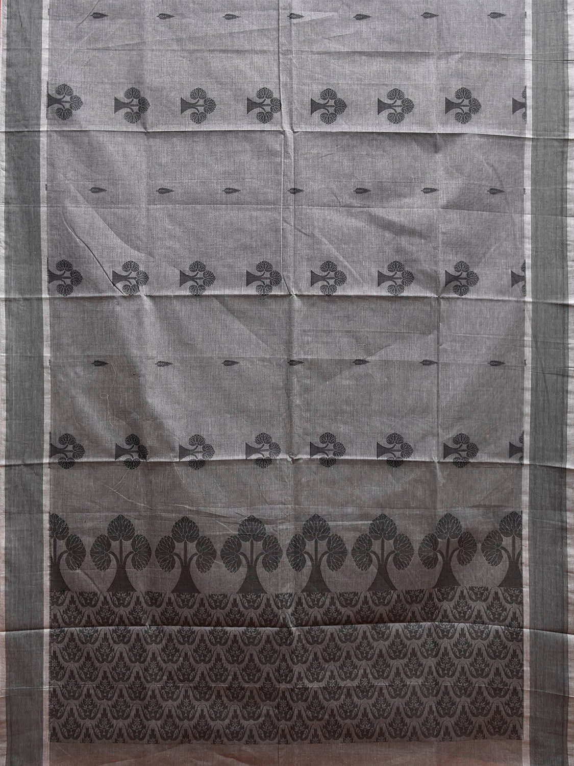 Grey Venkatagiri Cotton Saree with Tree Buta and Pallu Design v0234