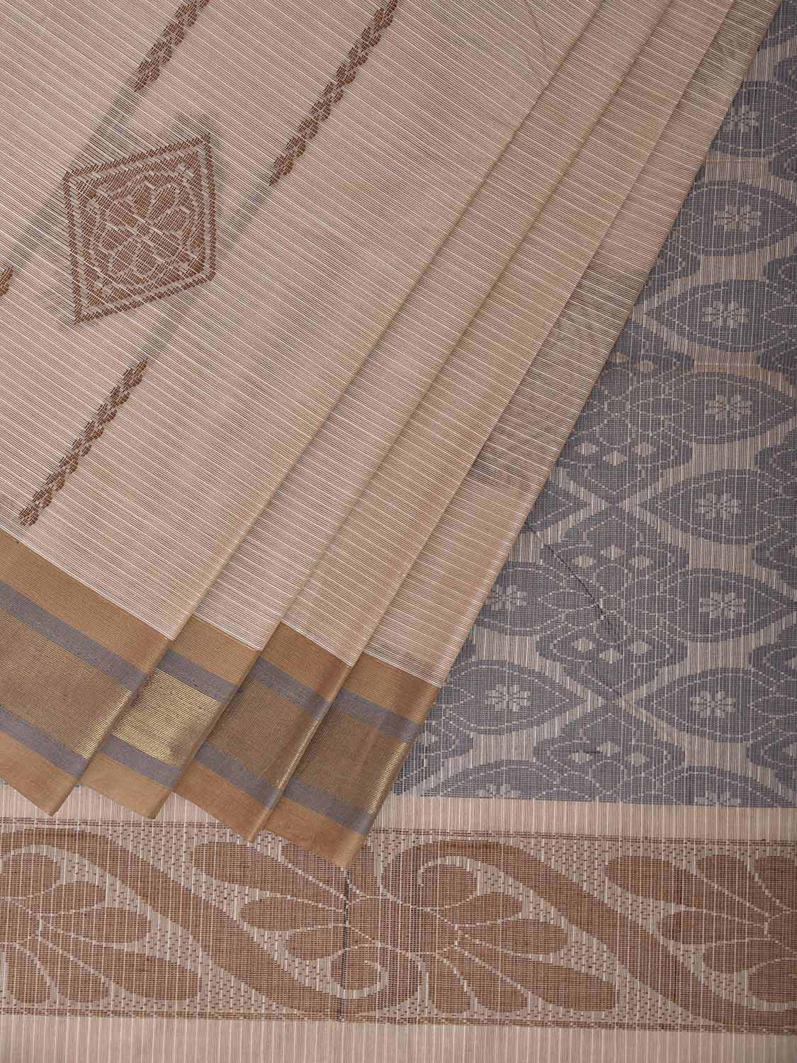 Cream Venkatagiri Cotton Saree with Body Buta and Pallu Design v0235