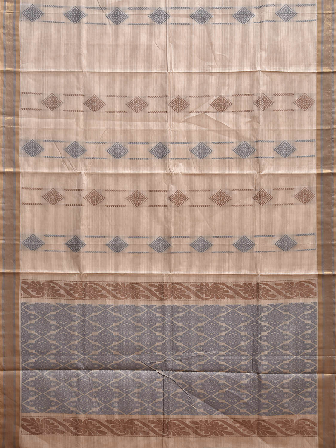 Cream Venkatagiri Cotton Saree with Body Buta and Pallu Design v0235