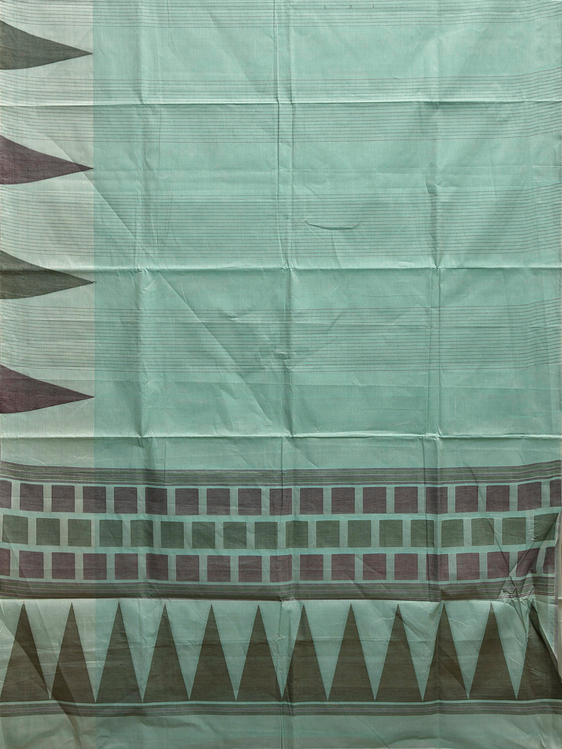 Turquoise Venkatagiri Cotton Saree with Big Temple Border Design v0237