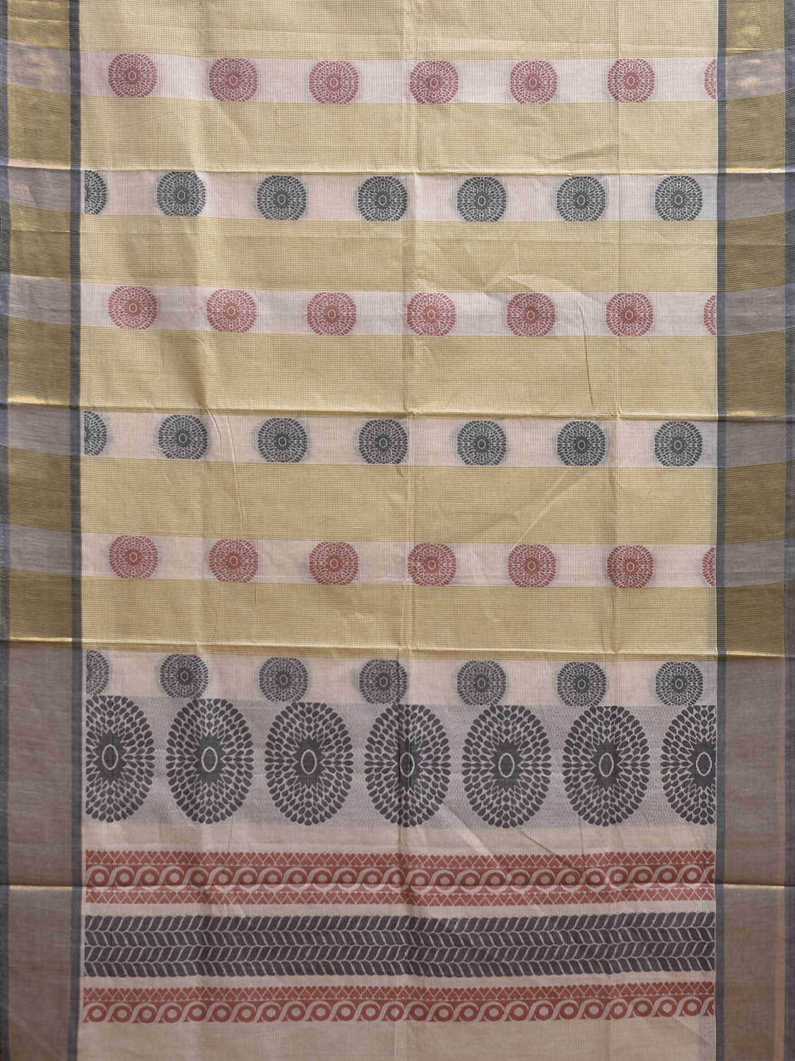 Olive and White Venkatagiri Cotton Saree with Round Buta Design v0239