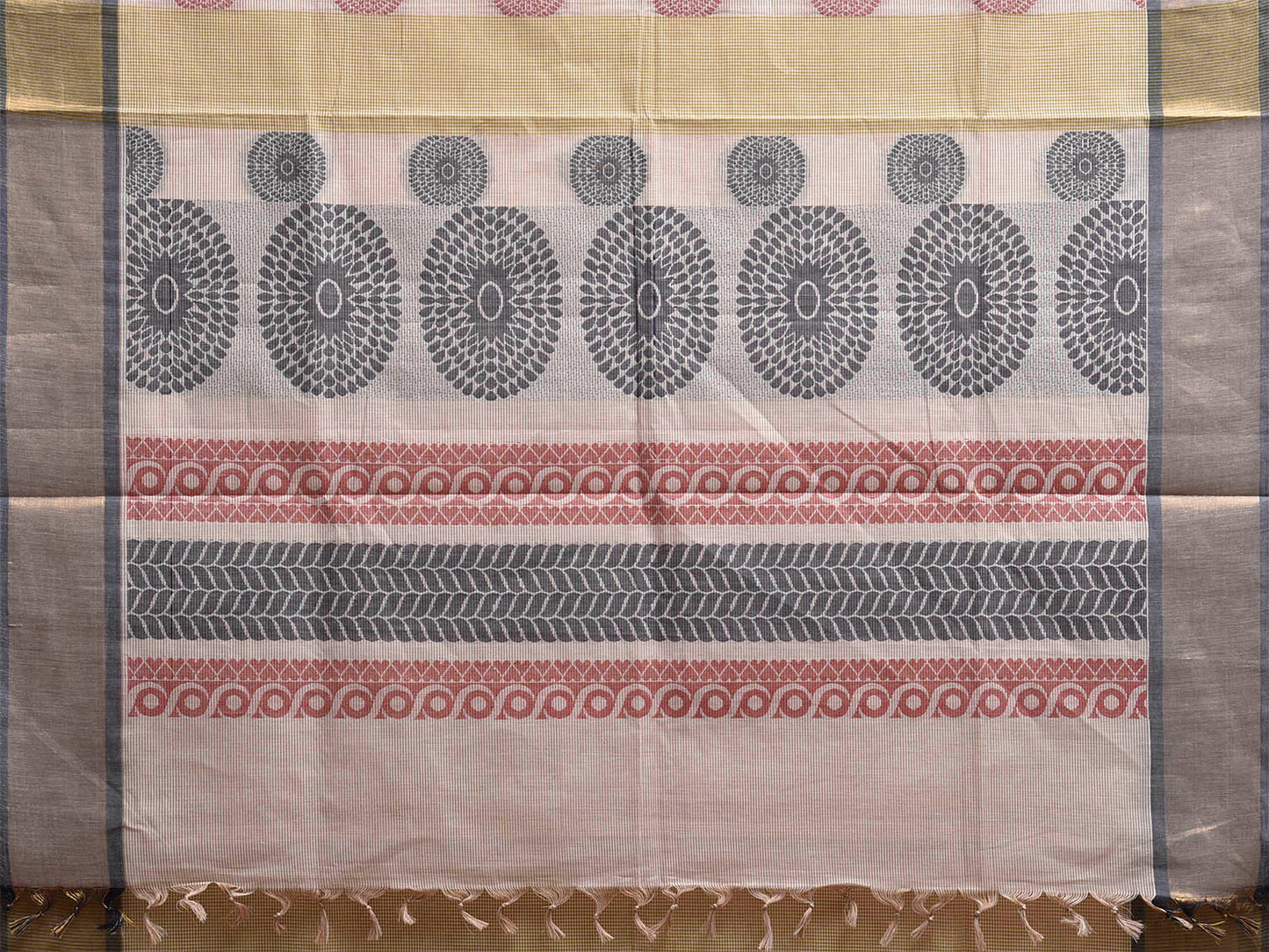 Olive and White Venkatagiri Cotton Saree with Round Buta Design v0239
