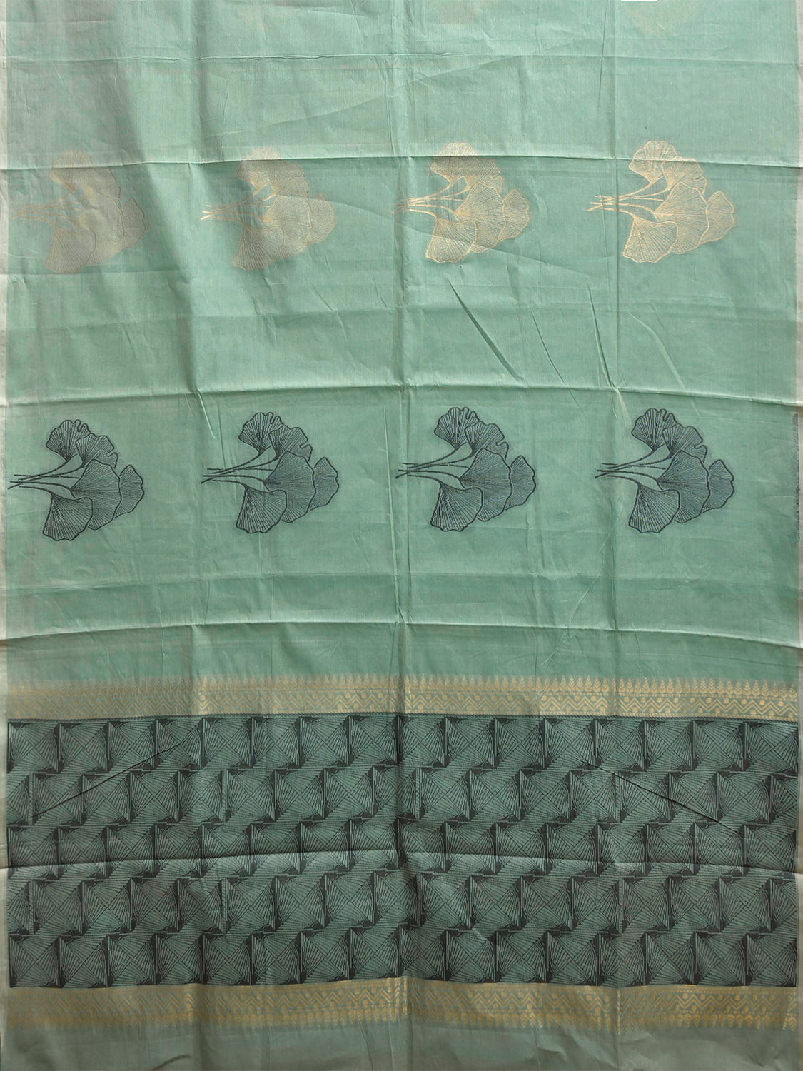 Turquoise Venkatagiri Cotton Saree with Leaves Buta Design v0245